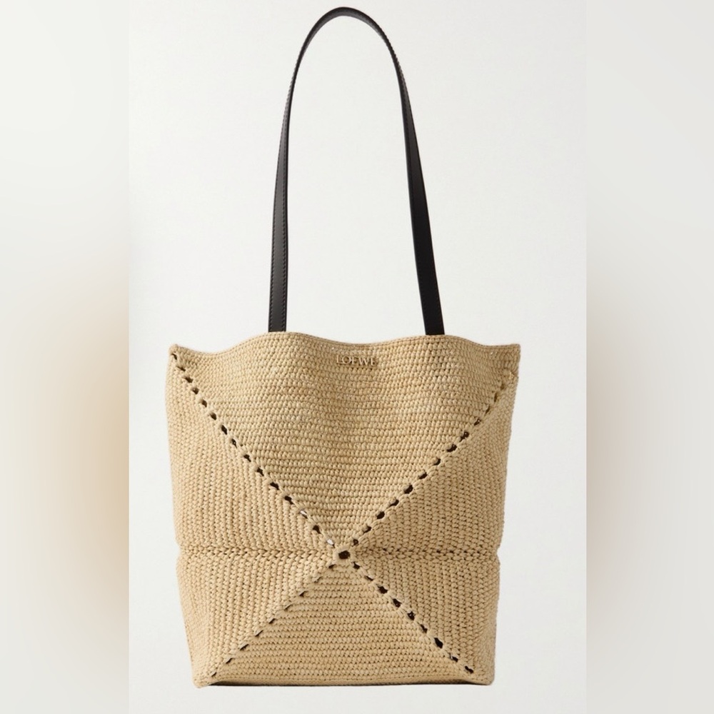 LOEWE
+ Paula's Ibiza Puzzle Fold medium leather-trimmed raffia tote